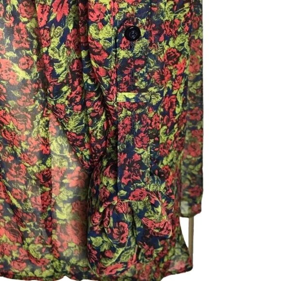 Free People S sheer floral button up red green - Picture 6 of 8